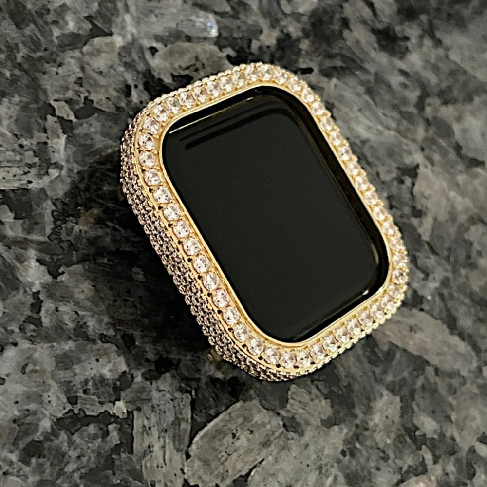 New Apple Watch bling bezel case in Yellow gold with lab diamonds